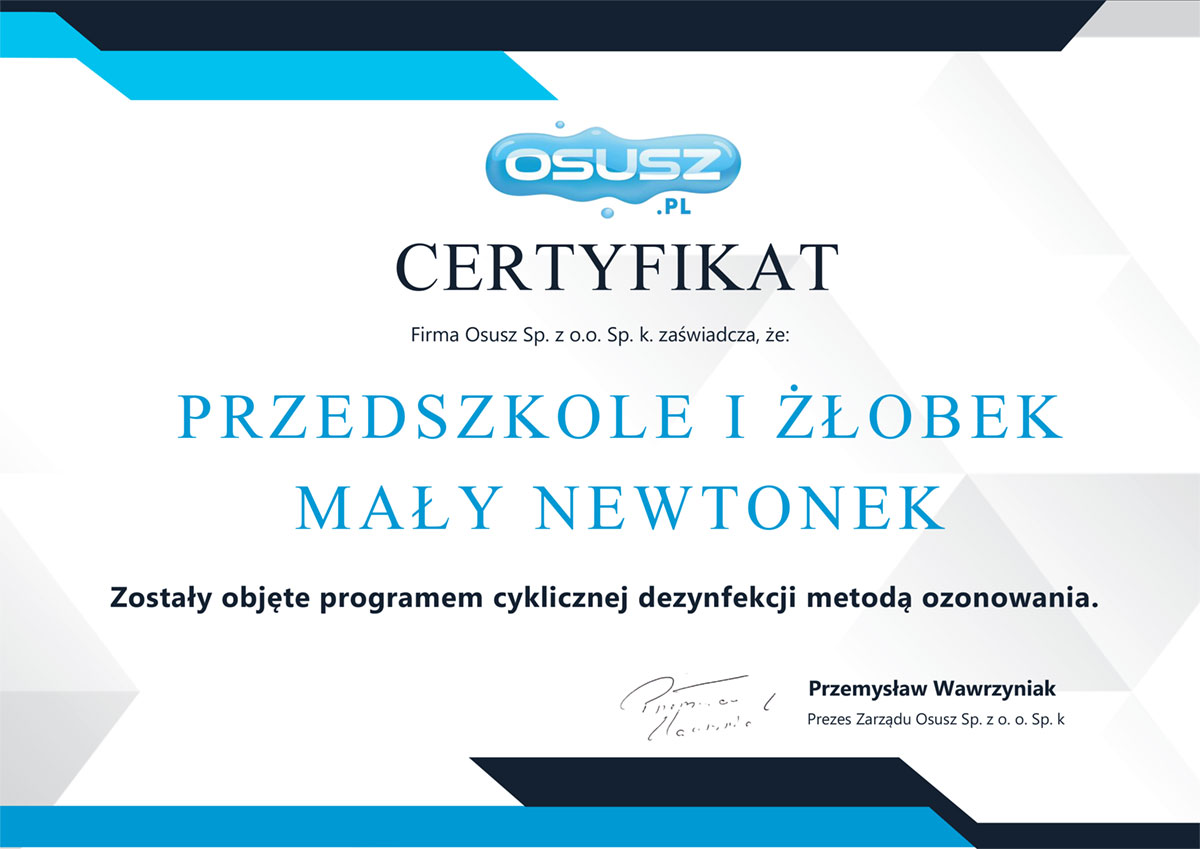 certyfikat newtonek ozonowanie